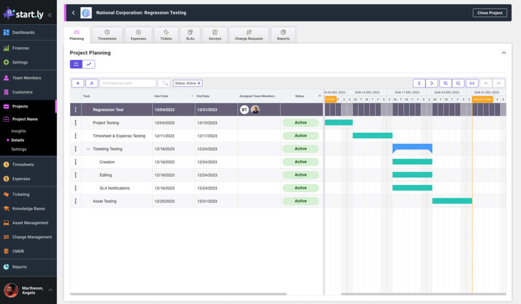 Project planning tab