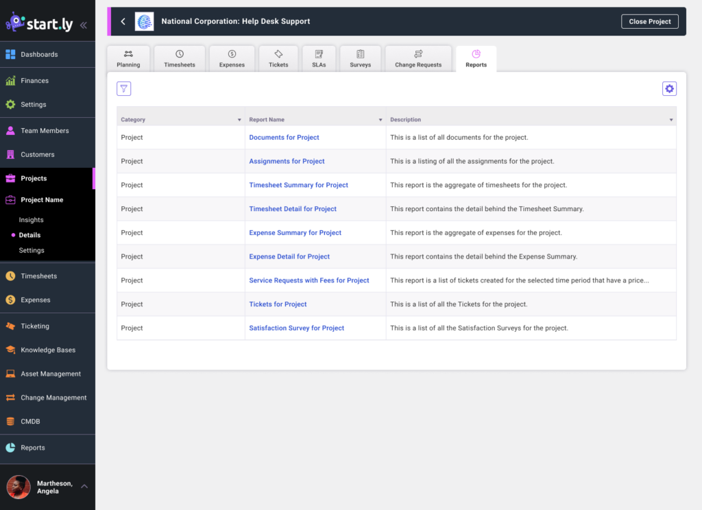 Quickly access all reports associated and available for this project.