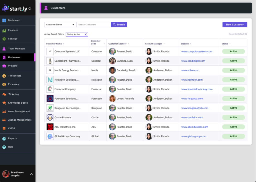 Customer List screen