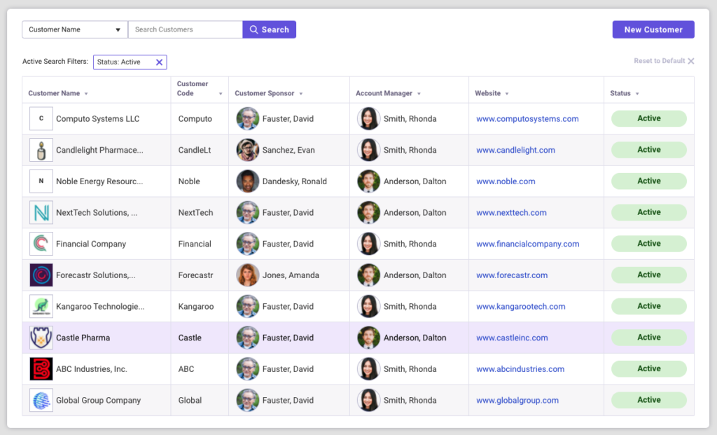 A selected customer within the Customer List screen.