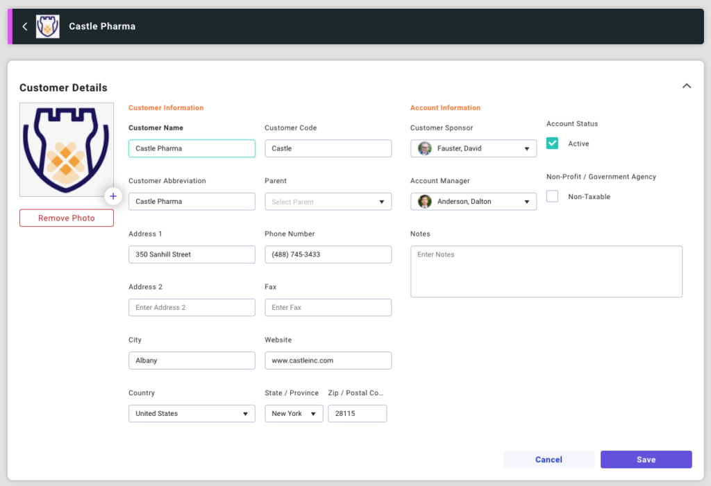 Customer Details card in edit mode.