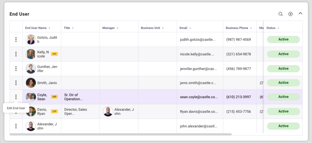 End User Card - User Actions