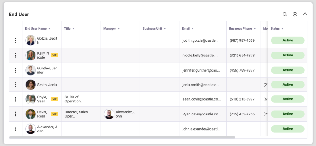 The End User card on the Customer Detail screen.