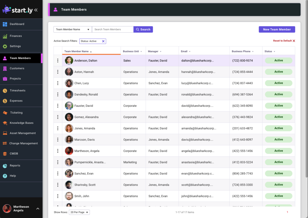 Sample Team Members List