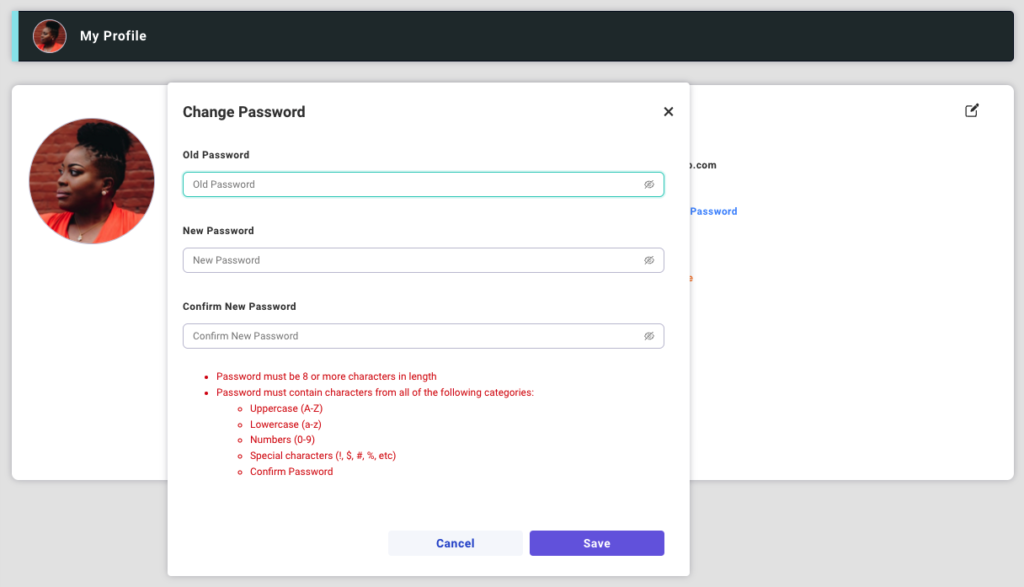 change my password screen