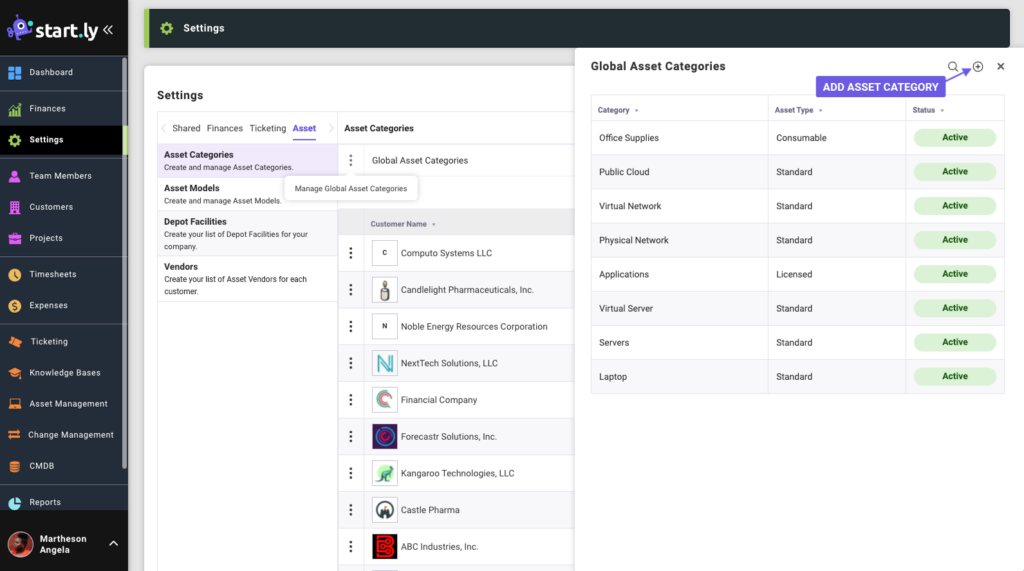 Asset Categories- Asset Settings