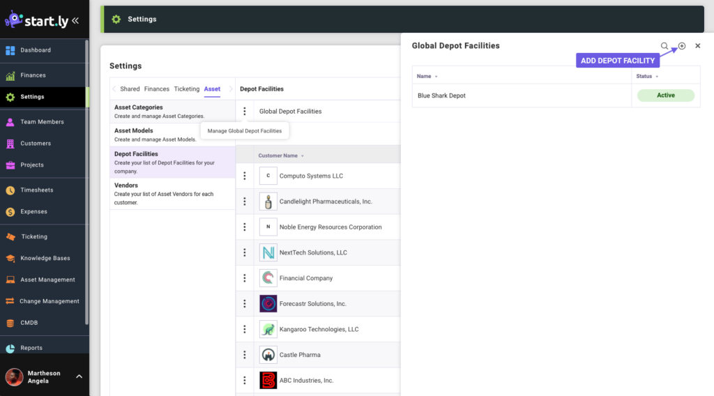 Depot Facilities - Asset Settings