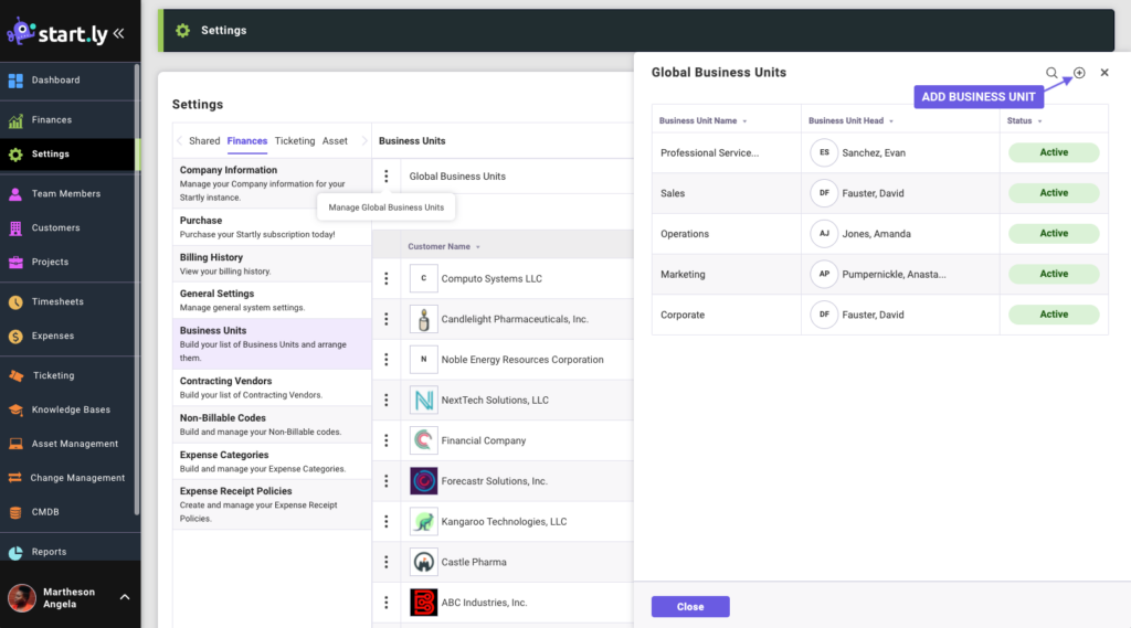 Business Settings - Finances Settings