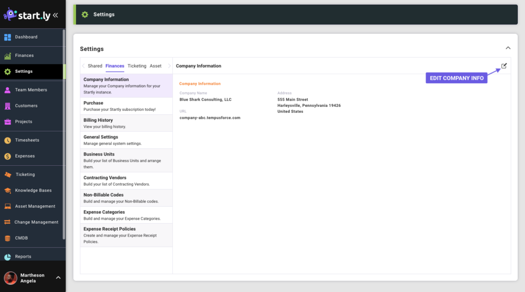 Company Information - Finances Settings