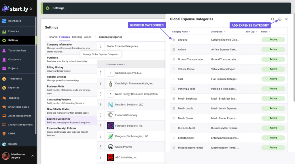 Expense Categories - Finances Settings
