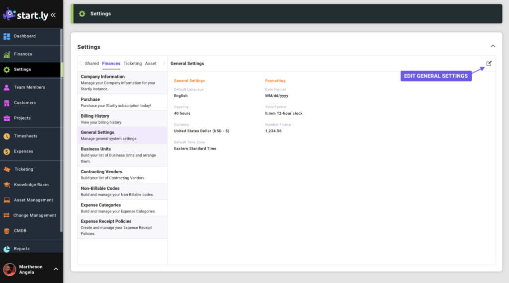 General Settings - Finances Settings
