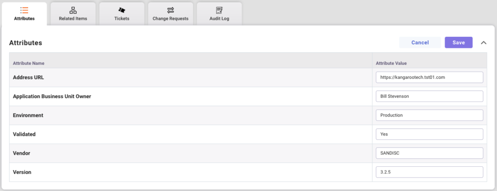 Configurations items attributes