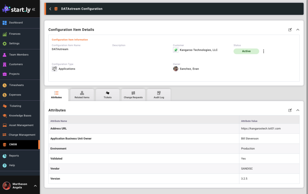 Configurations items detail page