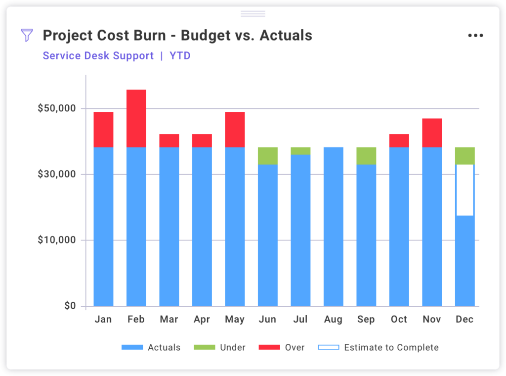 Project cost burn - budget vs actuals