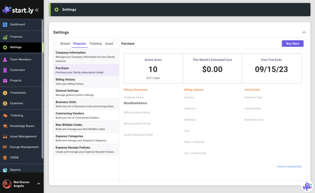 Purchase - Finances Settings