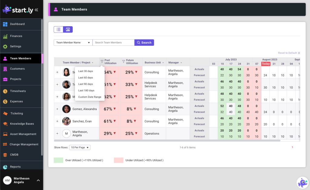 past utilization date selection