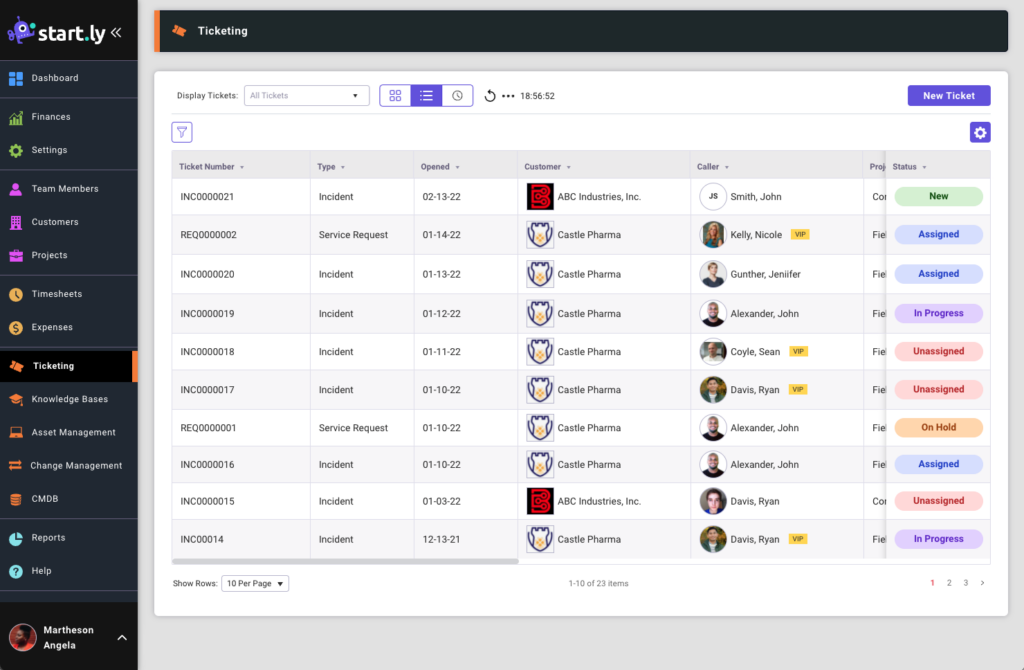 Ticketing List in List View