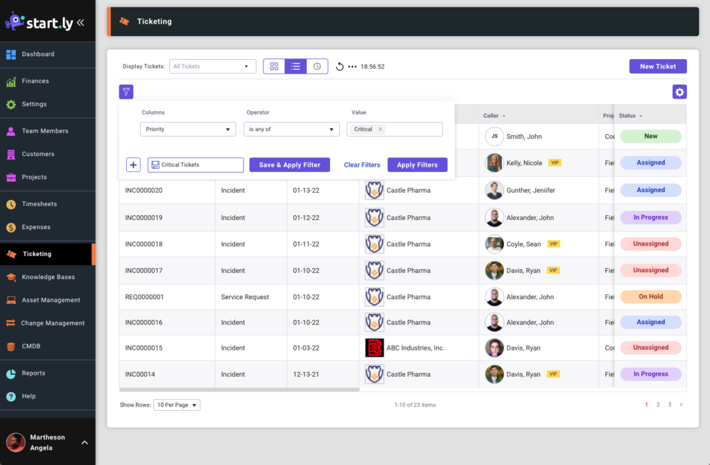 saving ticketing list filter
