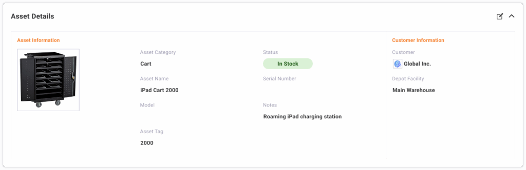 Asset Details screen