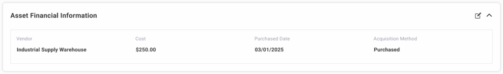 Asset Financial Information screen