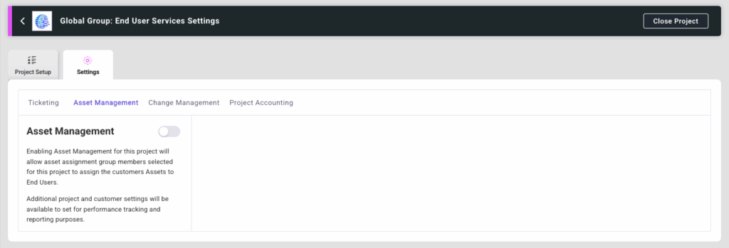 Asset Management Settings Disabled