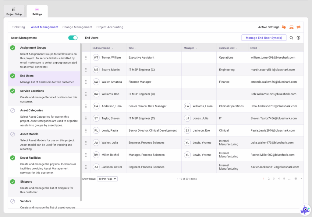 Asset Management Settings End Users
