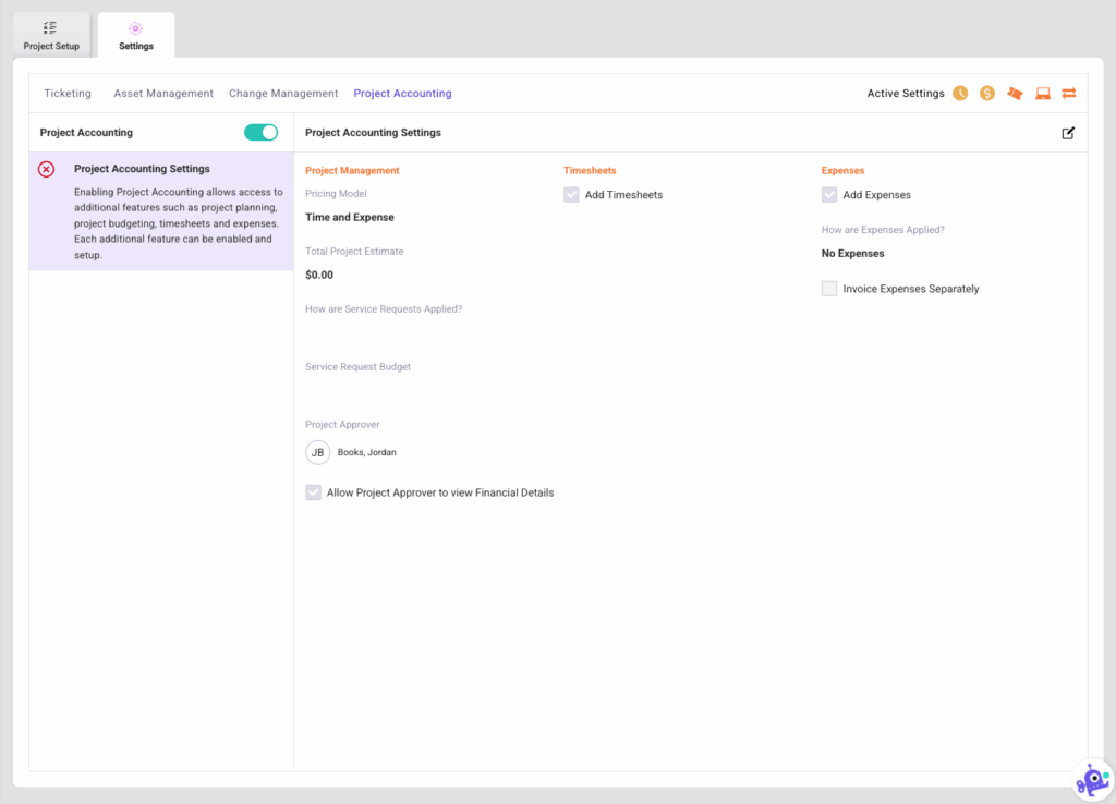Project Accounting Settings Enabled