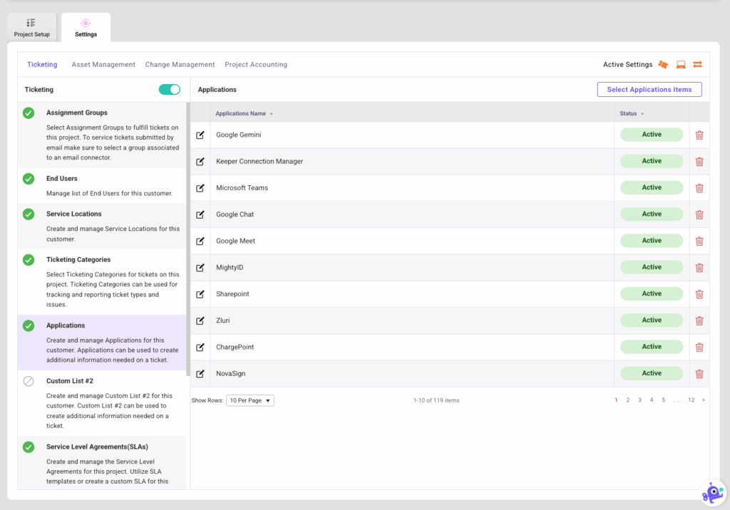 Ticketing Settings Custom Lists