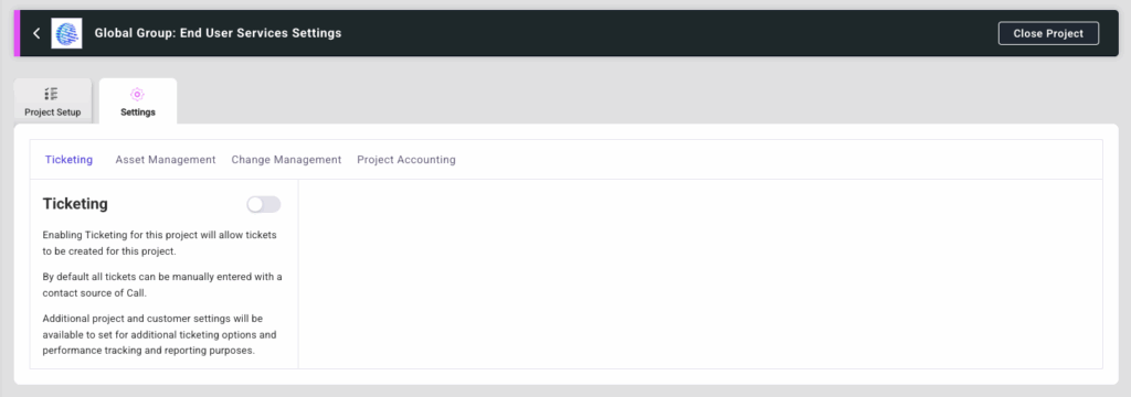 Ticketing Settings Disabled