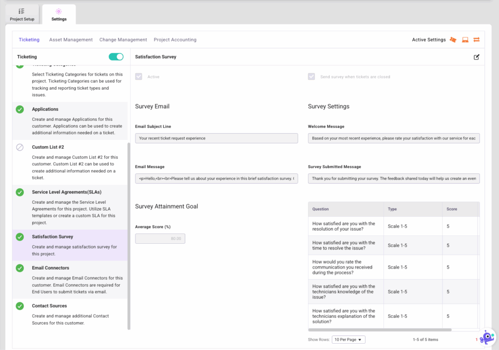 Ticketing Settings Satisfaction Survey