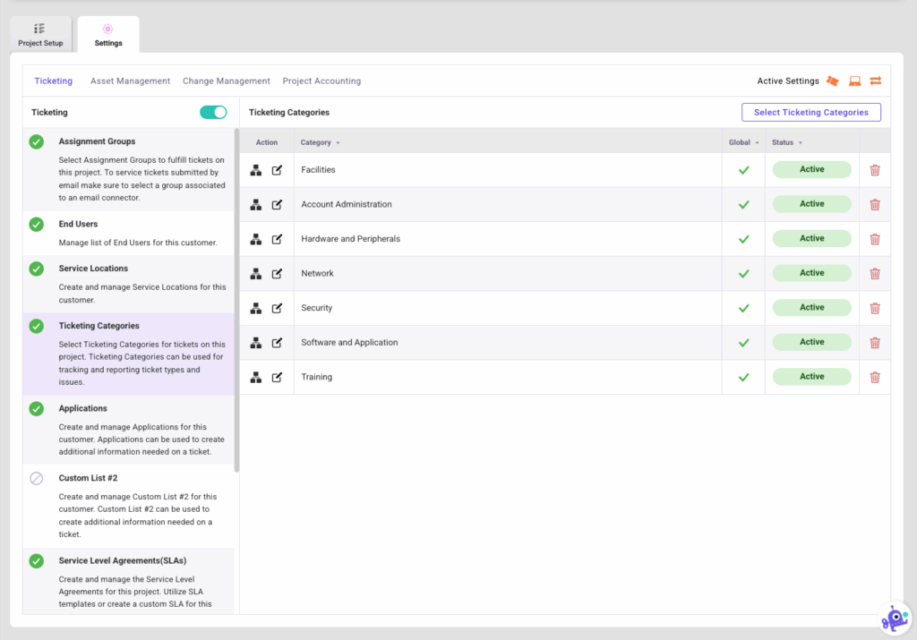 Ticketing Settings Ticketing Categories