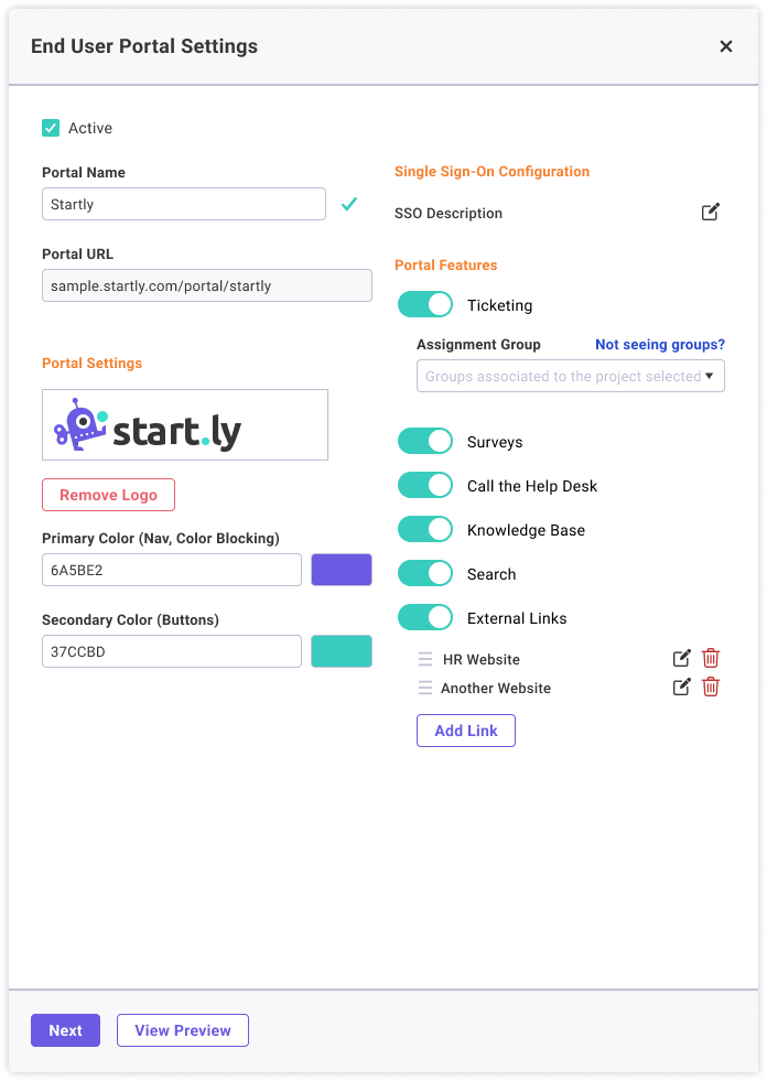 End User Portal Settings